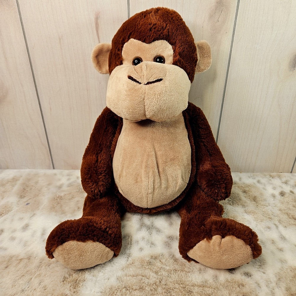 Fiesta 15.5" Sitting Monkey Brown Tan Hard Eyes Medium Size Shiny Fur Very Soft‎
